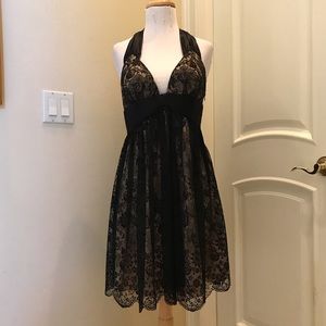 NWOT Lyndia black lace halter cocktail dress